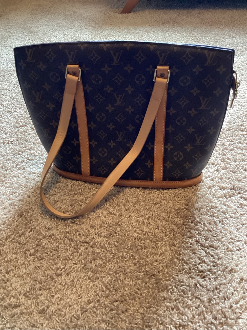 Louis Vuitton Monogram Canvas Shoulder Bag with Tan Leather Straps